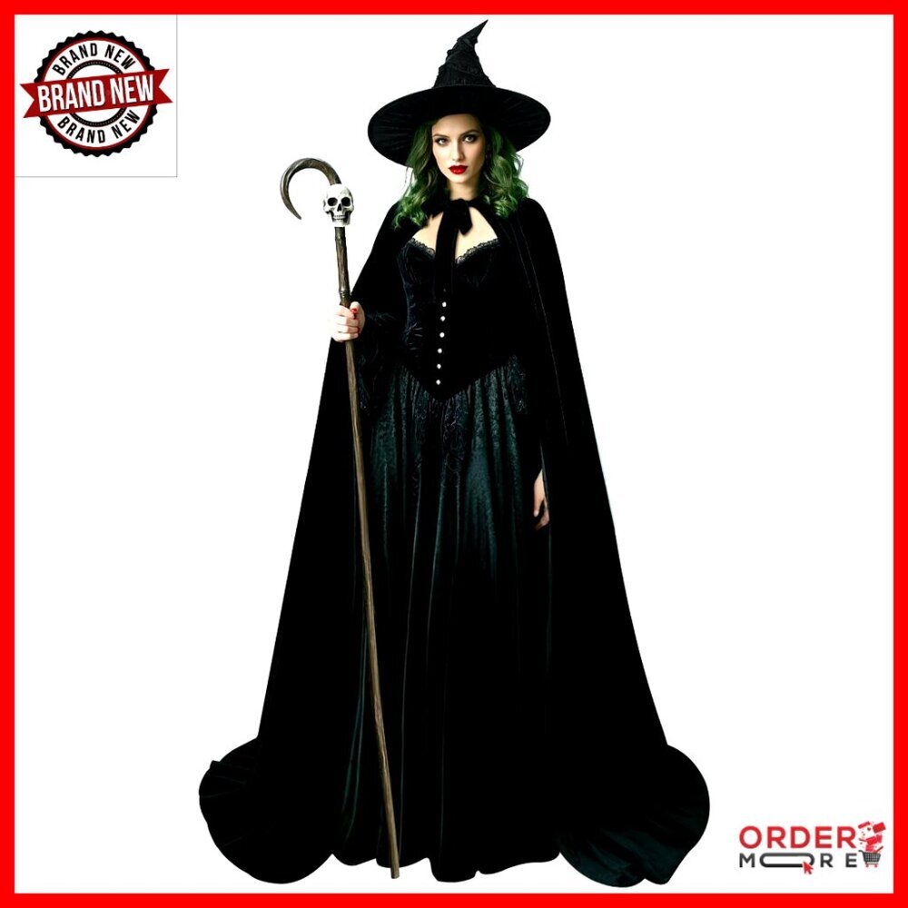 Witch Hat With Velvet Cape Costume Set Halloween Cosplay Accessories